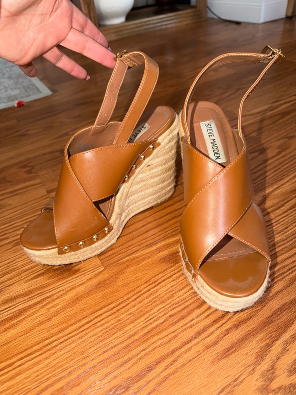 Steve Madden Cognac Cross-Strap Espadrille Wedge Sandals